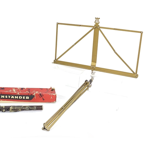 85 - Rosewood flute, Notenstander metal music stand and a tambourine, the flute 65cm in length