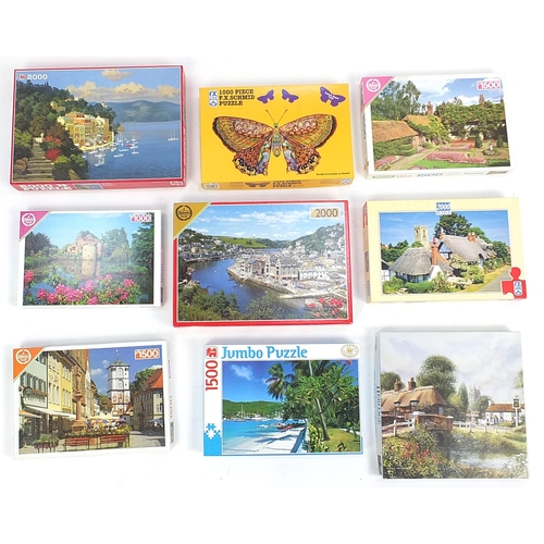 289 - Assorted one thousand plus piece jigsaw puzzles, some unopened, including Heritage Jumbo tropical is... 