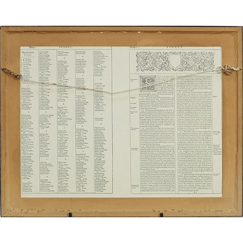 233 - Map of Surrey, print, framed and glazed, 62cm x 50cm excluding the mount and frame