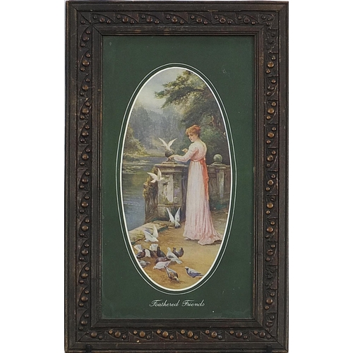 95 - Pair of Edwardian style prints in colour of ladies mounted in carved wooden berry design frames, ove... 