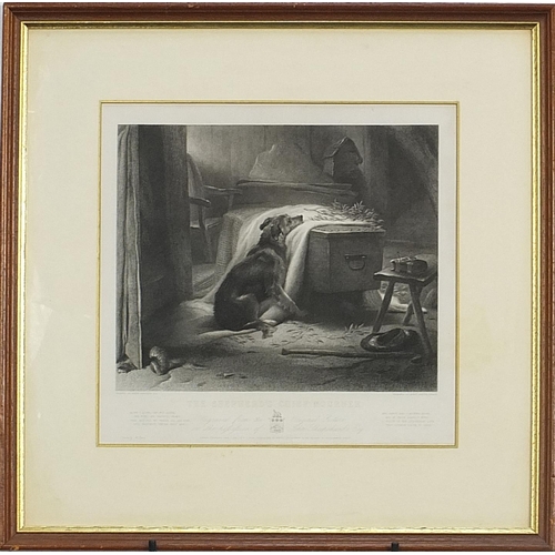 90 - The Shepherd's chief mourner, black and white engraving, mounted and framed, overall 55cm x 55cm