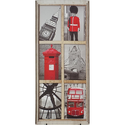 46 - London including Beefeater, Postbox and London bus, oil on canvas print, 90cm high