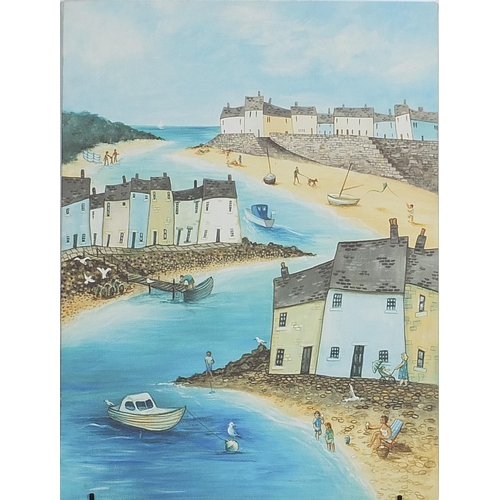 123 - Cornish seaside town, oil on canvas print, 83cm x 60cm