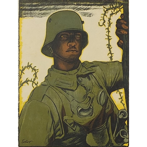 195 - German soldier, Military interest propaganda print on board, printed by Her Majesty's Stationery Off... 