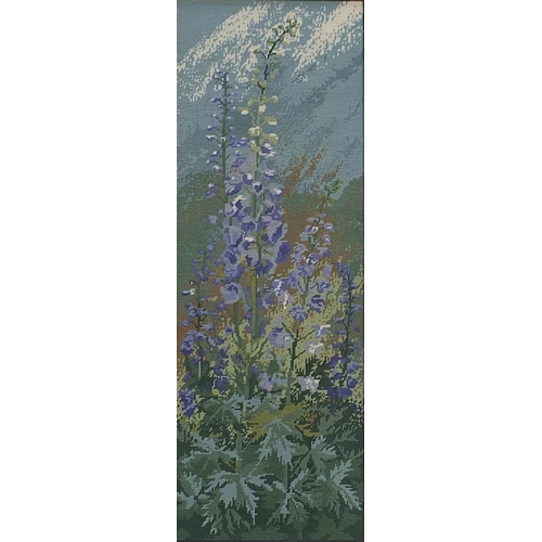 274 - Large oak framed tapestry of foxgloves, 97cm x 35cm