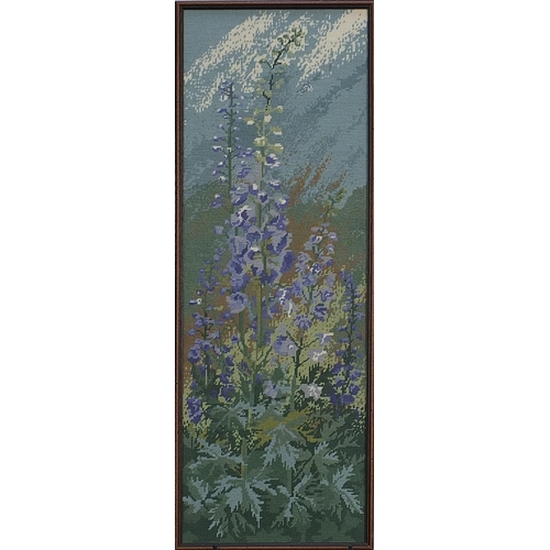 274 - Large oak framed tapestry of foxgloves, 97cm x 35cm