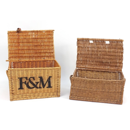 208 - Fortnum & Mason wicker hamper and one other, the largest 34cm H x 56cm H x 40cm D