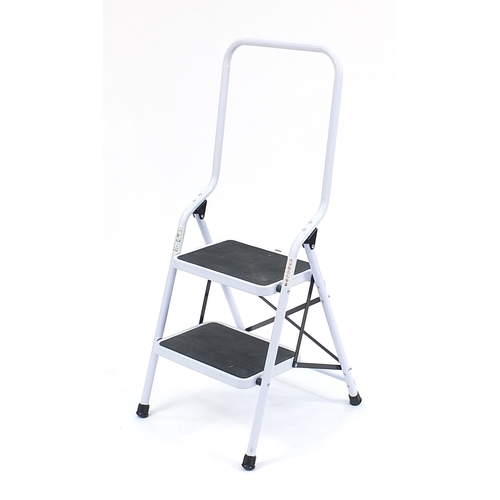 189 - As new white metal two step ladder,  the top step 50cm high