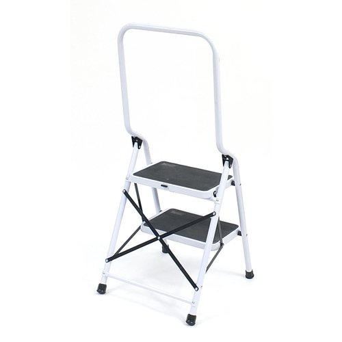 189 - As new white metal two step ladder,  the top step 50cm high