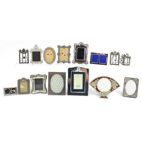 79 - Quantity of assorted metal photo frames, some with jewelled decoration, the largest 16cm x 12cm