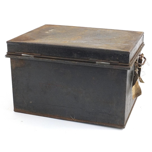 133 - Holmes & Son tin deed and cash box with No 10 the Bell-Yard Temple Bar London label , 26cm H x 40cm ... 