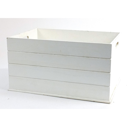 67 - Wooden white painted 'Lovely Things' box with cut out handles, 33cm H x 53cm W x 36cm D