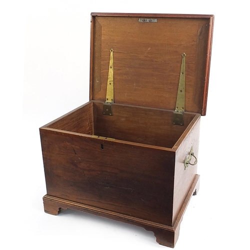 174 - Mahogany lockable document box with brass hinges and carrying handles, 40cm H x 59cm W x 43cm D