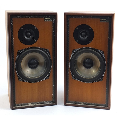 136 - Pair of retro Goodmans Achromat 250 wooden speakers, 56cm high