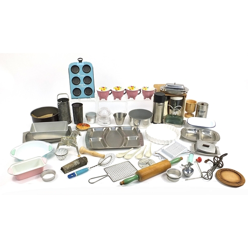 222 - Baking items and kitchenalia including many vintage retro examples, boxed Moulinex Coffret no 2, bak... 