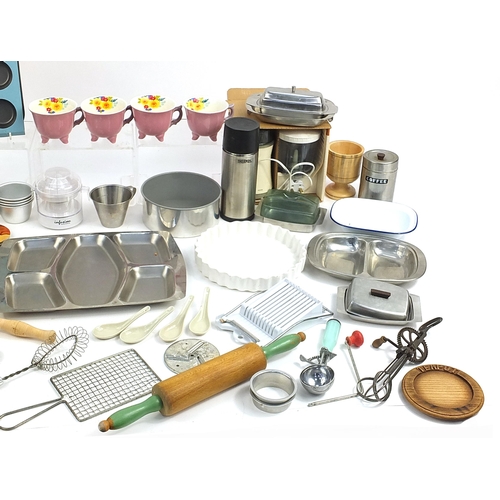 222 - Baking items and kitchenalia including many vintage retro examples, boxed Moulinex Coffret no 2, bak... 