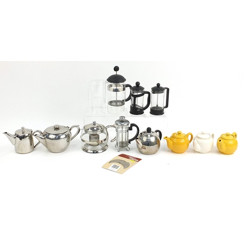 224 - Selection of china teapots, cafetiere mugs, china teapot, stainless steel teapots and a boxed cafeti... 