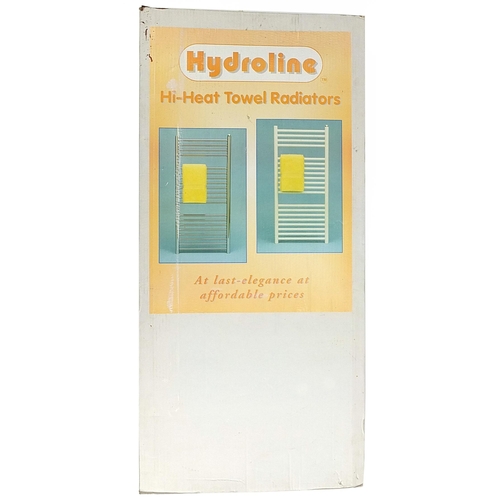 74 - As new boxed Hydroline white towel radiator, approximately 100cm high