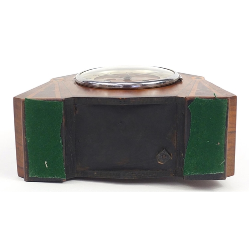 1857 - Art Deco inlaid mahogany striking mantle clock, 25cm high