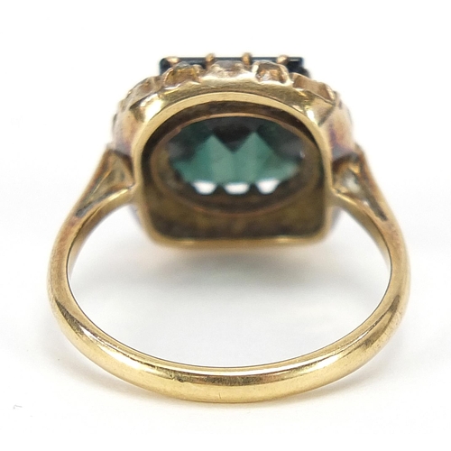 85 - Antique 18ct gold green tourmaline and diamond ring, size L, 5.3g