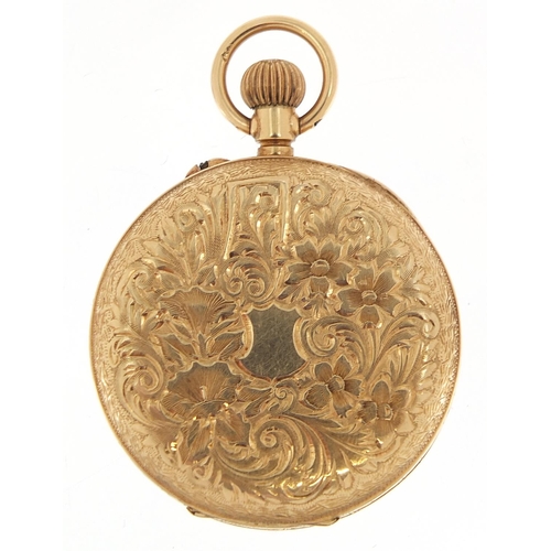 282 - 12ct gold ladies pocket watch with enamelled dial, 34mm in diameter, 33.0g