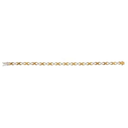 132 - 9ct gold diamond bracelet housed in an Ernest Jones box, stamped 0.15, 18cm in length, 7.7g