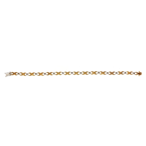 132 - 9ct gold diamond bracelet housed in an Ernest Jones box, stamped 0.15, 18cm in length, 7.7g