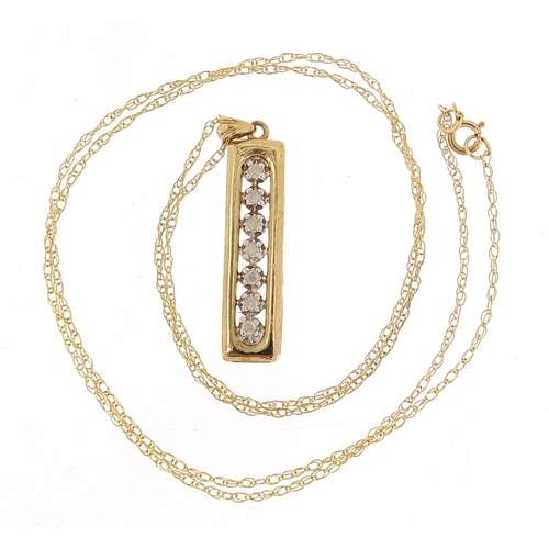 107 - 9ct gold diamond pendant on a 9ct gold necklace, 2.6cm high and 45cm in length, 1.9g