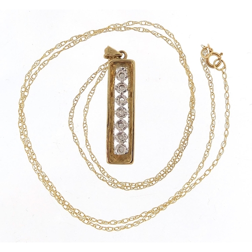 107 - 9ct gold diamond pendant on a 9ct gold necklace, 2.6cm high and 45cm in length, 1.9g