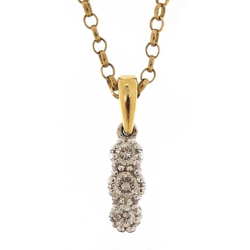 82 - 9ct gold diamond pendant on a 9ct gold Belcher link necklace, 1.8cm high and 40cm in length, 3.7g