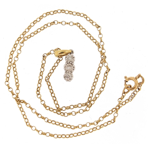 82 - 9ct gold diamond pendant on a 9ct gold Belcher link necklace, 1.8cm high and 40cm in length, 3.7g