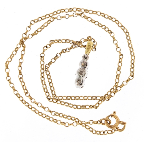 82 - 9ct gold diamond pendant on a 9ct gold Belcher link necklace, 1.8cm high and 40cm in length, 3.7g