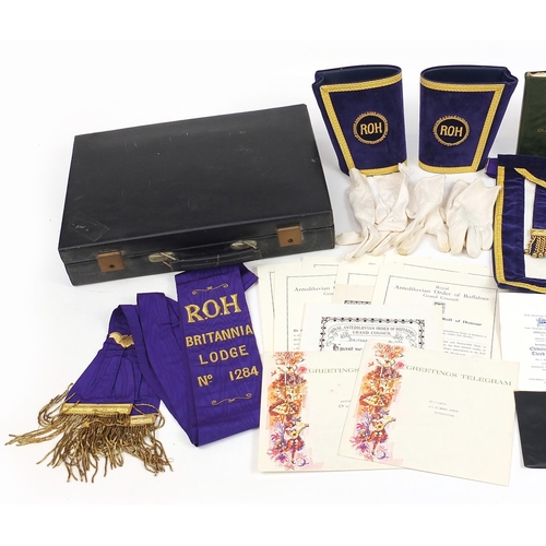 1859 - RAOB regalia housed in a case including jewels for Bro M Martin, sash and cuffs