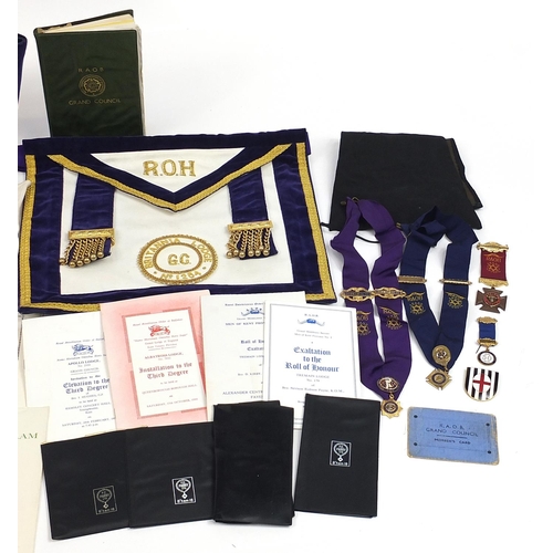 1859 - RAOB regalia housed in a case including jewels for Bro M Martin, sash and cuffs