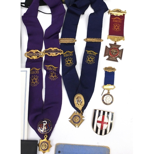 1859 - RAOB regalia housed in a case including jewels for Bro M Martin, sash and cuffs