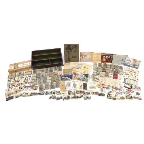 1986 - Large collection of cigarette cards, Barratts Hologrem cards and world stamps, some in boxes and alb... 