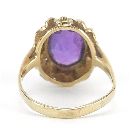 246 - 9ct gold amethyst solitaire ring, size L, 3.6g