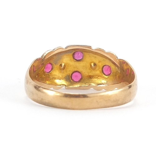 49 - Edwardian 9ct gold ruby and diamond Gypsy ring, Chester 1909, size M, 2.1g