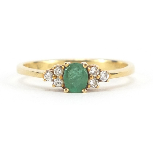 315 - 18ct gold emerald and diamond ring, size K, 2.0g