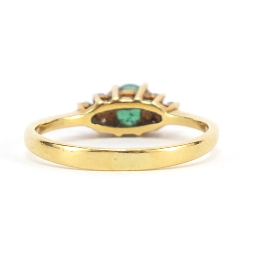 315 - 18ct gold emerald and diamond ring, size K, 2.0g