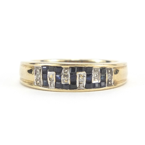 289 - 9ct gold sapphire and diamond ring, size P, 3.2g