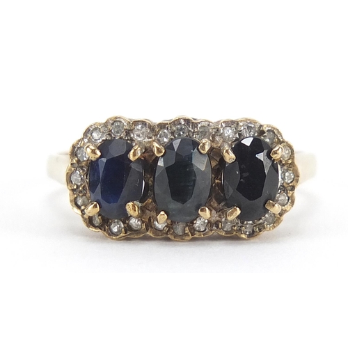 332 - 9ct gold sapphire and diamond cluster ring, size Q/R, 3.3g