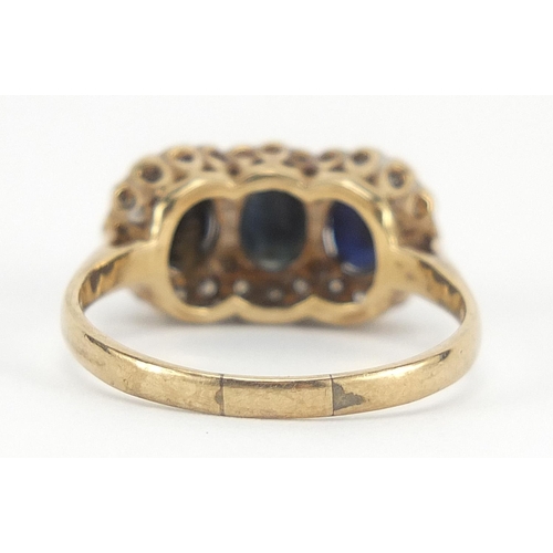 332 - 9ct gold sapphire and diamond cluster ring, size Q/R, 3.3g