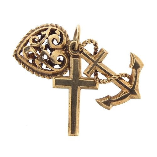 269 - 9ct gold 'faith, hope and charity' charm, 2.3cm high, 2.6g