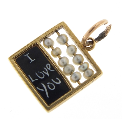 351 - 18ct gold 'I love you' abacus charm, 1.2cm high, 1.5g