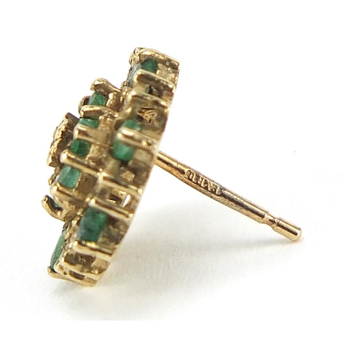 8 - Pair of 9ct gold emerald and diamond cluster stud earrings, 1.2cm in diameter, 2.4g