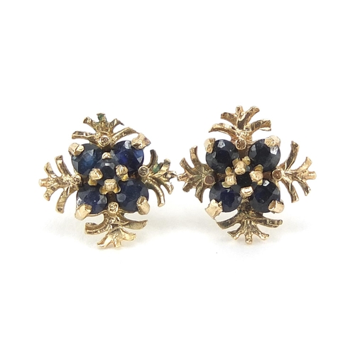 197 - Pair of 9ct gold sapphire stud earrings, 1.1cm in diameter, 1.4g