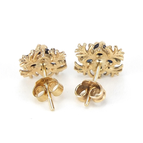 197 - Pair of 9ct gold sapphire stud earrings, 1.1cm in diameter, 1.4g