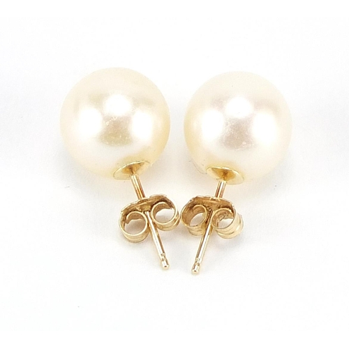 305 - Pair of 9ct gold cultured pearl stud earrings, 9mm in diameter, 2.4g