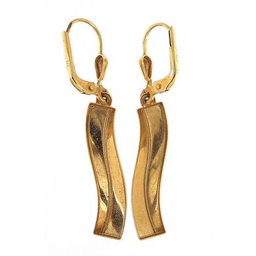 359 - Pair of 9ct two tone gold drop earrings, 3.9cm high, 1.5g